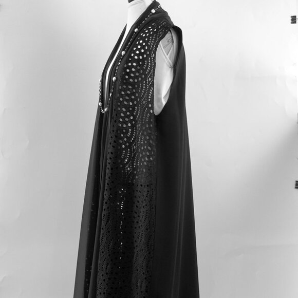 NEW Black Needle Lace LONG VEST with Chiffon Back, US XL, 46 - Picture 4 of 13
